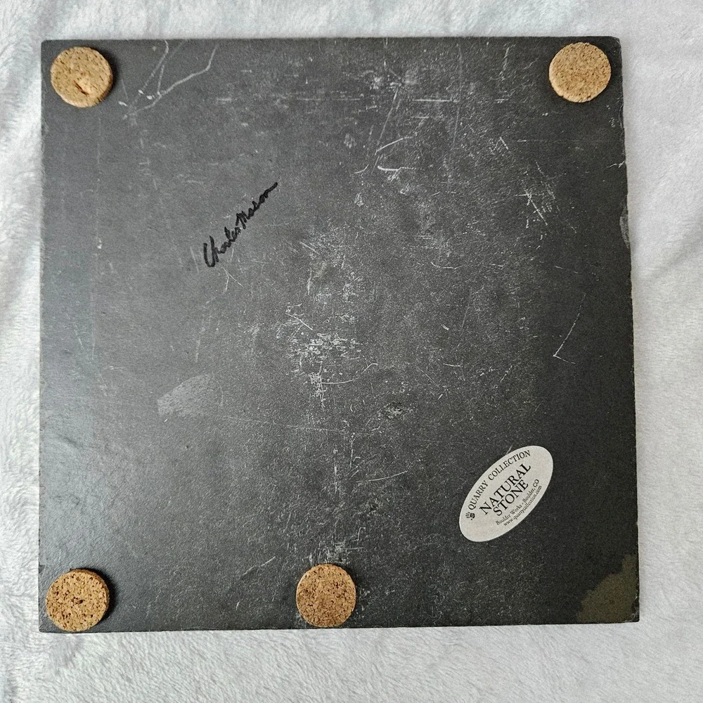 Quarry Collection Charles Mason Signed Moose Natural Stone Slate Trivet Tile 7.5